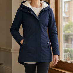Parka Polyester Fitted with Pile-Lined Hood and Concealed Zip