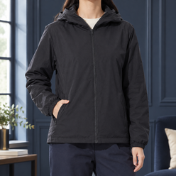 Down Jacket White Duck Down Lightweight with Fixed Hood and Zip