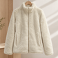 Zip Jacket Polyester Plush Textured with Stand Collar and Hand Pockets