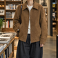 Jacket Faux Suede Hip-Length with Lapel Collar and Zip Front