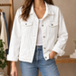 Denim Jacket Cotton Blend Relaxed with Four Pockets, Silver Buttons