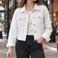 Denim Jacket Washed Cropped with Pearl-Like Studs and Pointed Collar