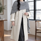 Coat Wool Blend Extra-Long with Patch Pockets and Pom-Pom Scarf