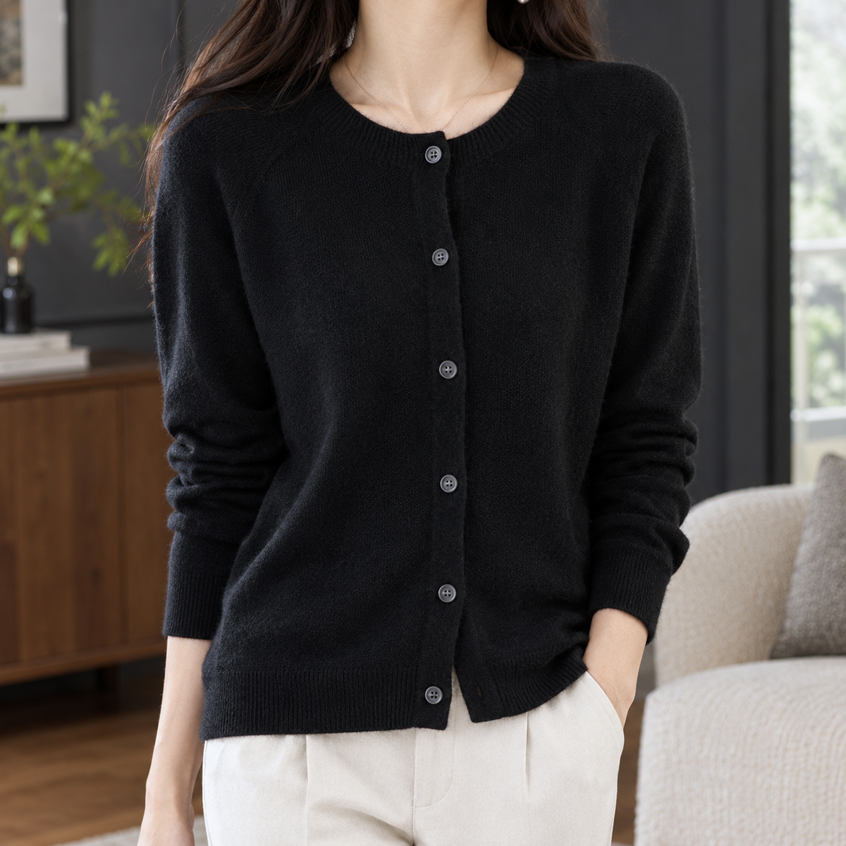 Relaxed Round Neck Button Cardigan