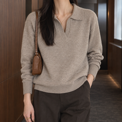 Relaxed Open Polo Collar Jumper