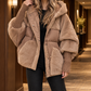Hooded Jacket Cotton Blend Oversized with Plush and Quilted Panels