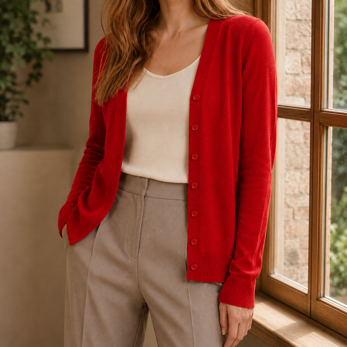Fine Knit V-Neck Button Jumper