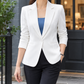 Blazer Polyester Fitted Hip-Length with Ruched Three-Quarter Sleeves