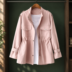 Utility Jacket Polyester Relaxed with Drawstring Waist, Zip-Snap Front