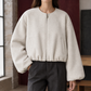 Cropped Jacket Polyester Brushed with Round Neckline and Zip Front