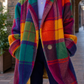 Coat Wool Oversized Plaid Longline with Wide Notched Lapels