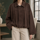 Bomber Jacket Faux Suede Loose Cropped with Concealed Zip, Bubble Hem