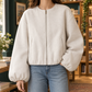 Collarless Jacket Polyester Short with Balloon Sleeves and Zip Front