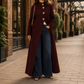 Longline Jacket Polyester with High Stand Collar and Gold-Tone Buttons