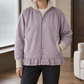 Zip Jacket Polyester Ruffle with Ribbed Contrast Trim and Double Hem