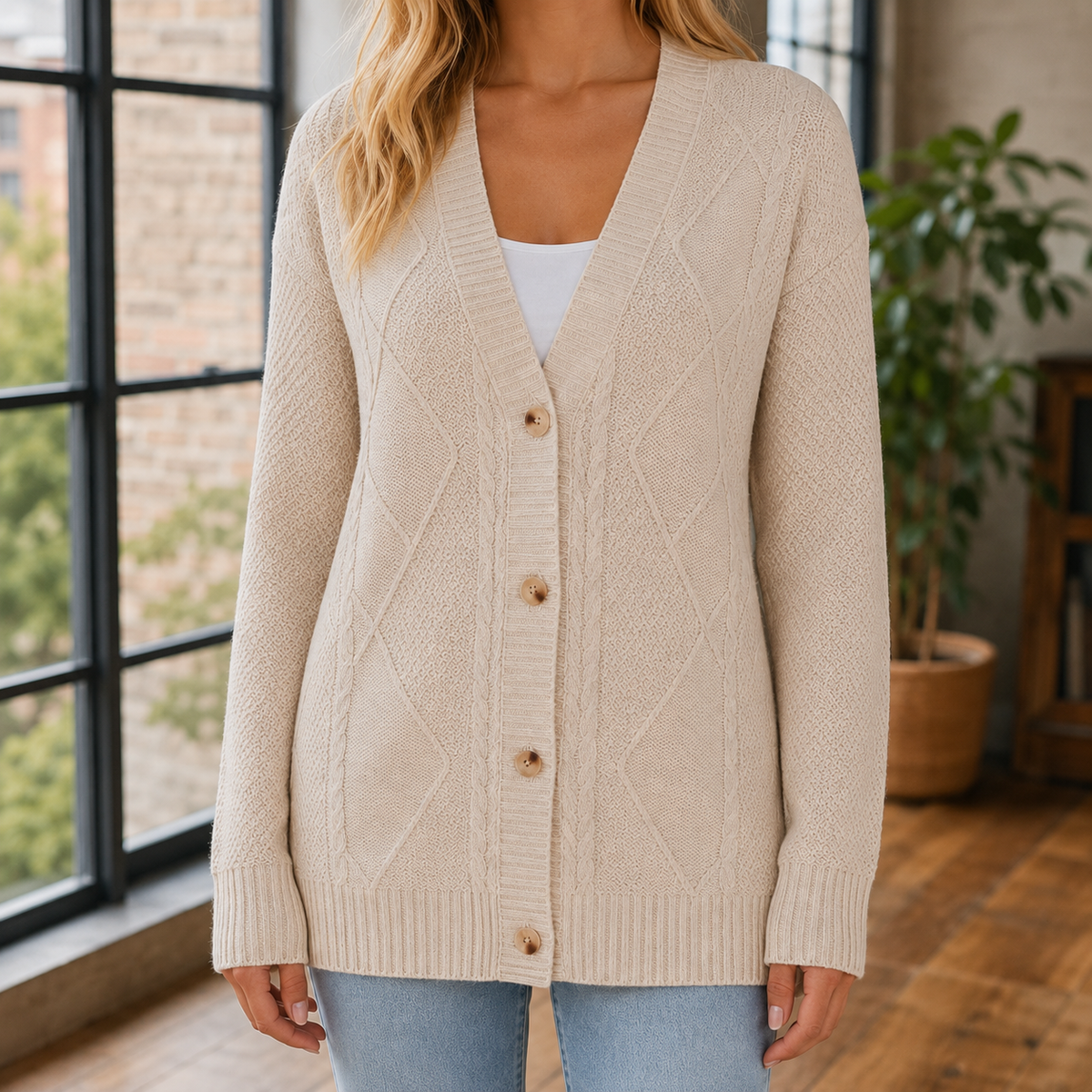 Cable Knit V-Neck Jumper