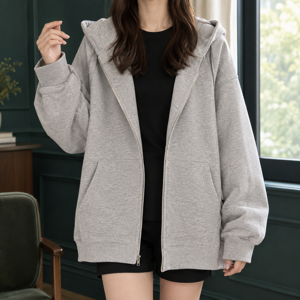 Longline Oversized Zip Hoodie