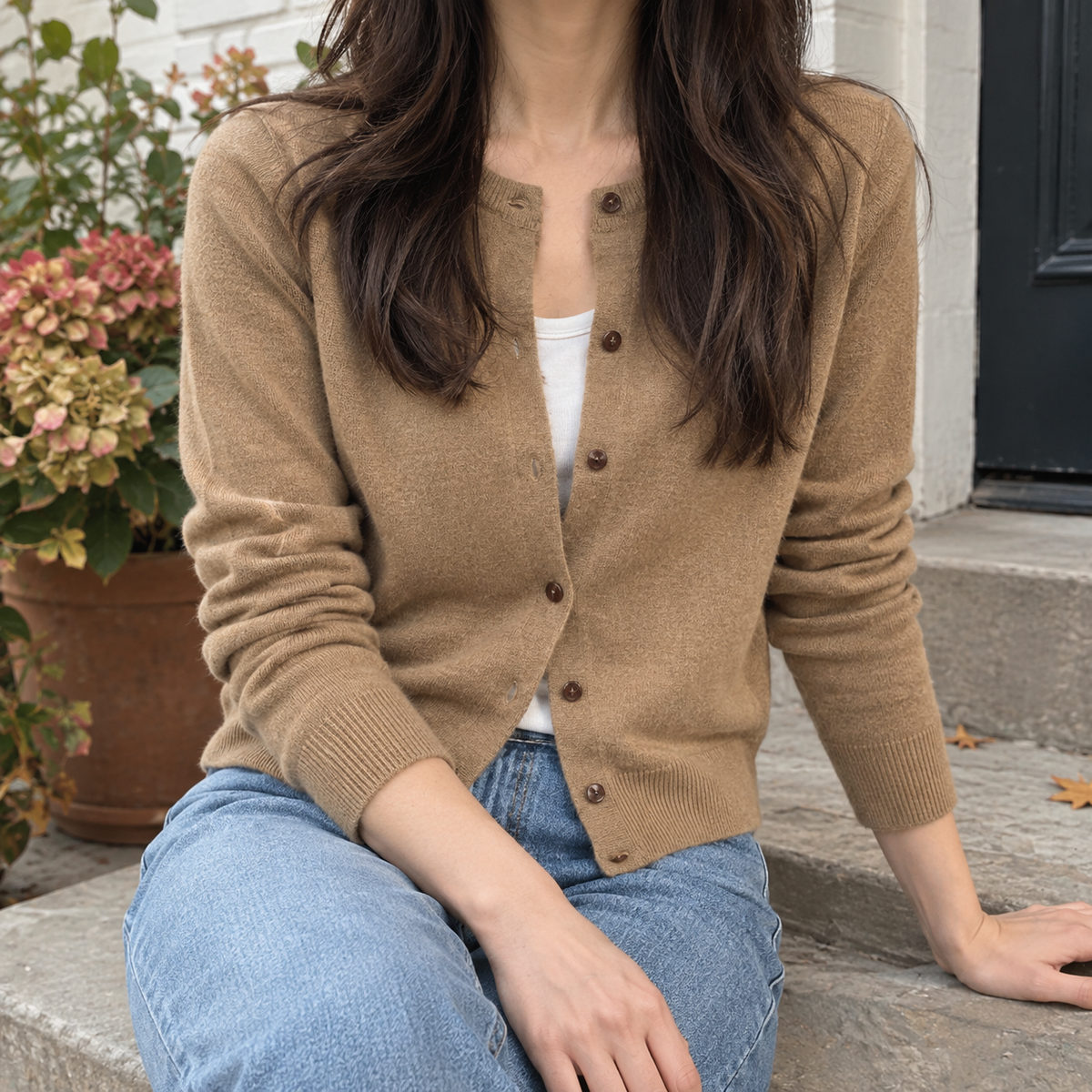 Fine Knit Round Neck Cardigan