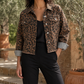 Denim Jacket Leopard-Print Boxy Cropped with Chest Flap Pockets