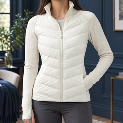 Quilted Jacket Polyester with Stand Collar and Thumbhole Cuffs