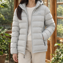 Puffer Jacket White Duck Down Filled with Hood and Full Zip