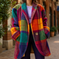 Jacket Wool Plaid Oversized Longline with Wide Notched Lapels