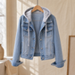 Hooded Denim Jacket Cropped with Contrast Drawstring and Four Pockets