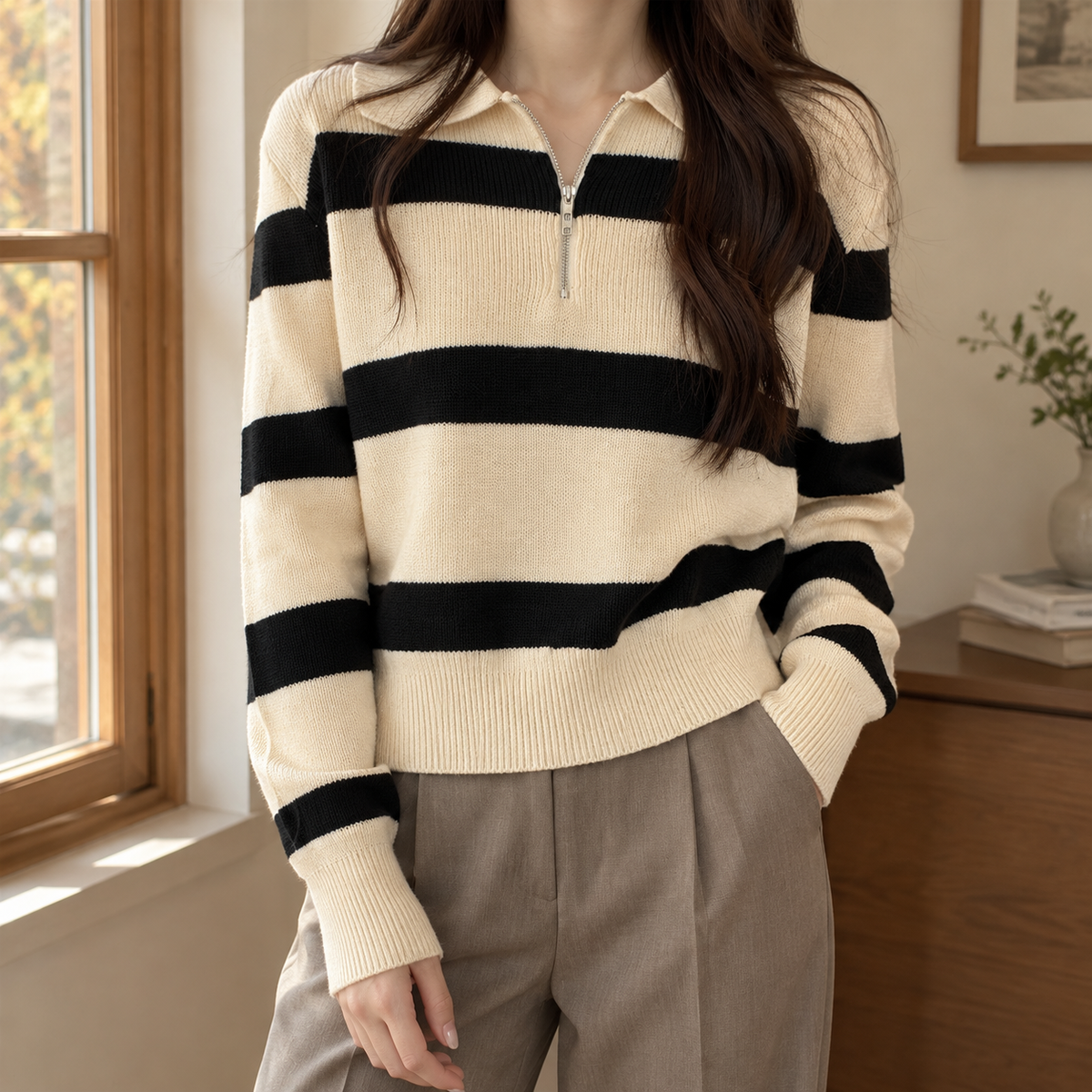 Striped Half-Zip Jumper