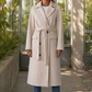 Overcoat Polyester Tailored Double-Breasted with Self-Tie Waist Belt