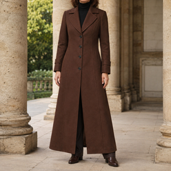 Overcoat Polyester Tailored Longline with Broad Lapels and Pockets