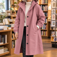Overcoat Polyester Hooded Longline with Button Front and Side Pockets