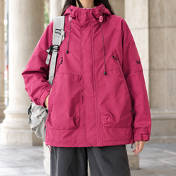 Utility Jacket Cotton Blend Hooded with Concealed Zip and Four Pockets