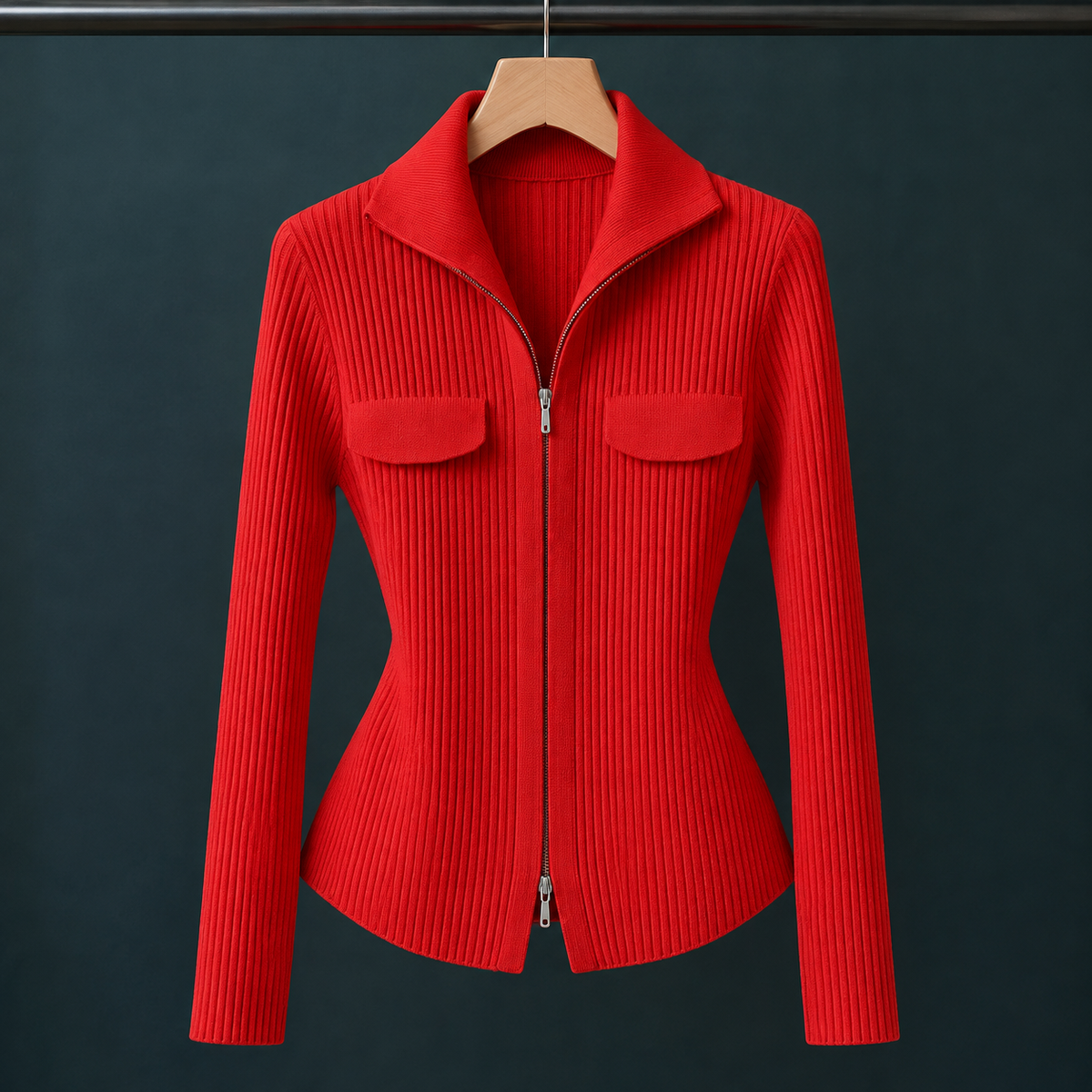 Ribbed Zip Cardigan with Shaped Profile