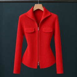 Ribbed Zip Cardigan with Shaped Profile