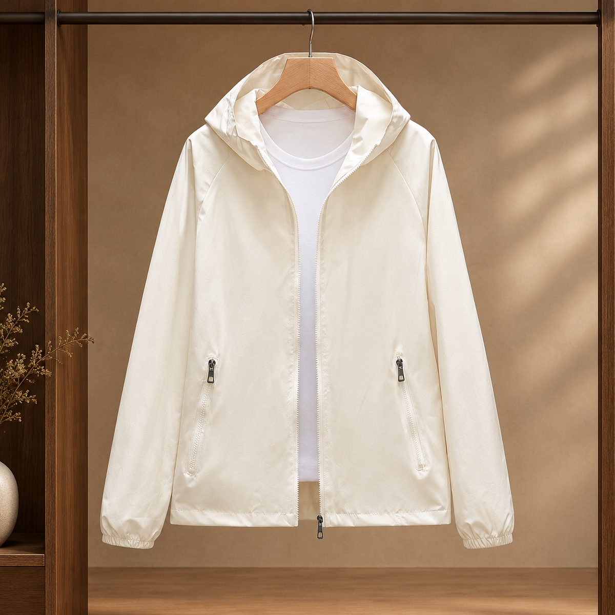 Hooded Jacket Polyester with Full Zip and Two Zipped Pockets