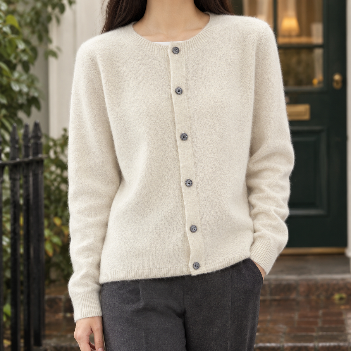 Soft Wool Button-Front Cardigan