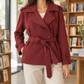 Trench Jacket Polyester Hip-Length with Wide Lapels and Removable Belt