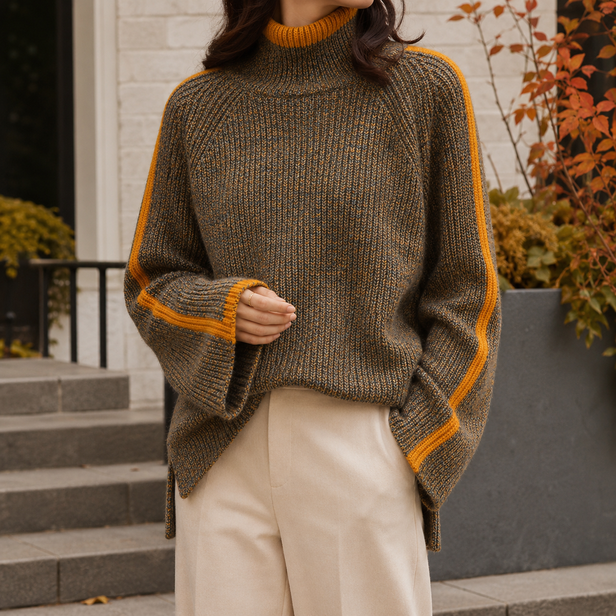 Soft Knit Roll Neck Jumper with Folded Collar