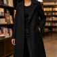 Overcoat Polyester Tailored Calf-Length with Wide Lapels, Open Front