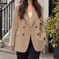 Blazer Polyester Relaxed Double-Breasted with Wide Notched Lapels