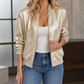 Bomber Jacket Polyester Metallic Shine Hip-Length with Ribbed Trims