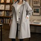 Hooded Coat Polyester Longline with Button Front and Side Pockets