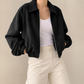 Crop Jacket Faux Suede Loose with Large Collar and Two-Way Zip