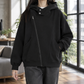 Asymmetric Zip Hoodie with High Snap Collar