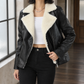 Aviator Jacket Faux Leather Asymmetric Zip with Plush Cream Lining