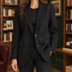 Blazer Polyester Tailored with Notched Lapels and Two-Button Front
