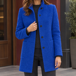 Coat Wool Blend Stand Collar with Four-Button Front