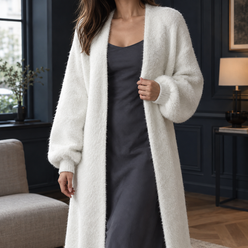 Plush Longline Open-Front Cardigan