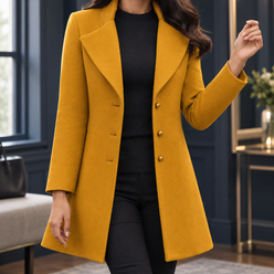 Coat Wool Blend Tailored Slim Mid-Length with Broad Notched Lapels