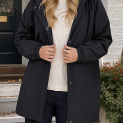 Hooded Jacket Polyester with Zip-and-Snap Front and Drawstring Waist